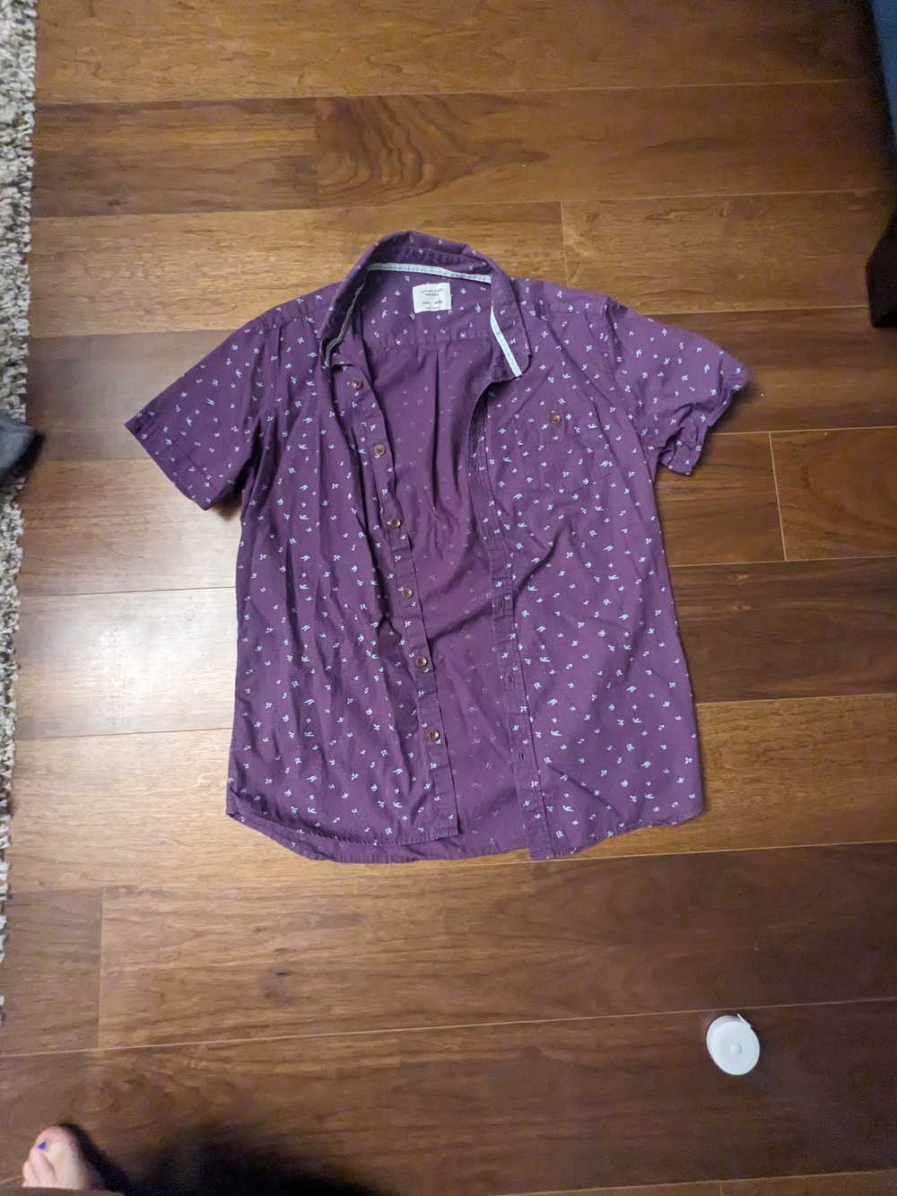 Men's Short-Sleeve Button-Up Shirt in Plum with Subtle Print